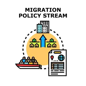 Migration policy stream regulating population movement Stock Illustration