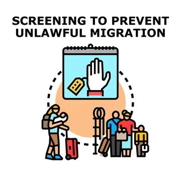 Migration screening process preventing unlawful entry vector Illustrazione stock
