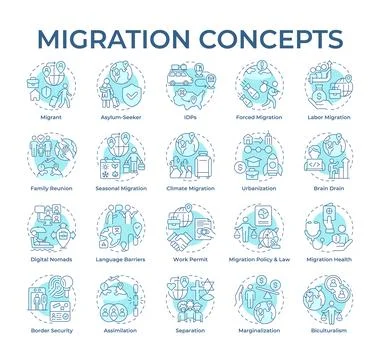 Migration soft blue concept icons Illustrazione stock