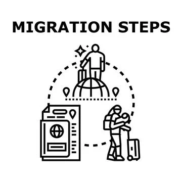 Migration steps process planning global relocation journey Stock Illustration