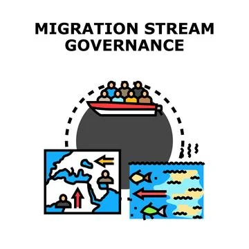 Migration stream governance system managing human movement Stock Illustration