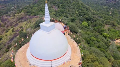Mihintale rock buddhist rock drone aerial view buddha Stock Footage