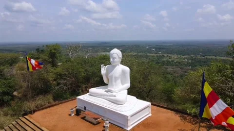 Mihintale rock buddhist rock drone aerial view buddha Stock Footage