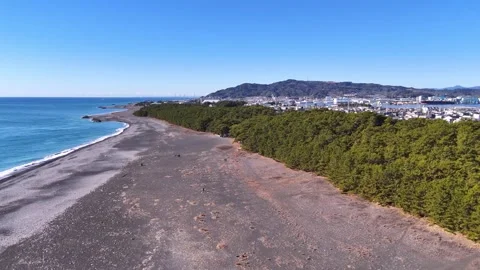 Miho No Matsubara Pine Grove Aerial│Japanese Black Sand Beach Coast Stock-Footage 329064229