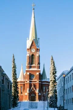 Mikkeli Cathedral in winter. Stock Photos