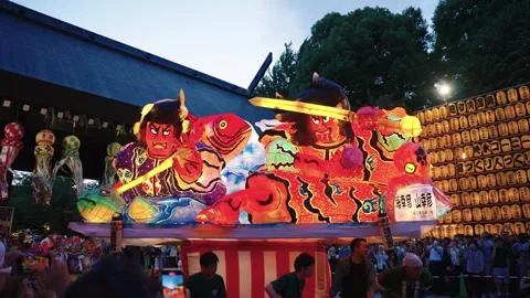 Mikoshi Paper Float Parade during Mitama Matsuri at Yasukuni Shrine, Crowds of Stock Footage 316591977