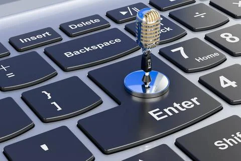 Mikrofon mit Abschlusskappe, 3D-Rendering Microphone with graduation cap, ... Stock Photos
