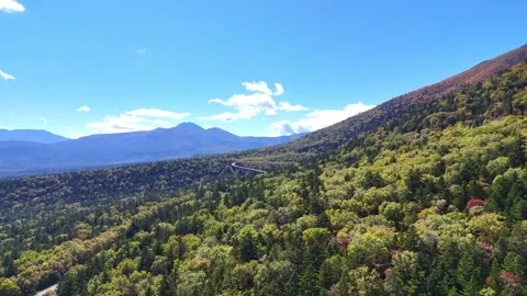 Mikuni Pass Mountain Range Blue Sky Aerial│Wide panorama of Hokkaido forest Stock Footage 329048473