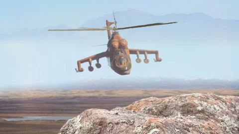 Mil Mi-24 attack gunship helicopter animation Stock Footage 209548922