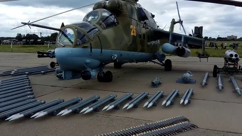 Mil Mi-24 Russian combat helicopter Stock Footage 79314789