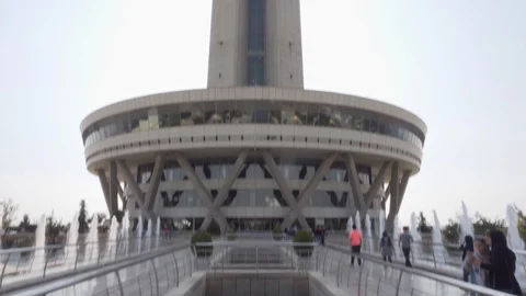 Milad Tower on blue sky background. Vertical panning motion Stock Footage 99576681