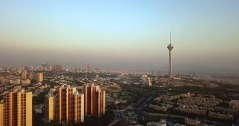 Milad Tower Tehran Iran and Block Buildings in Sunset Time landscape of Vídeos de archivo 144786006