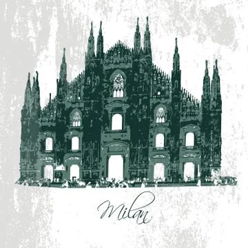 Milan Cathedral. Gothic architecture. Vector Stock Illustration