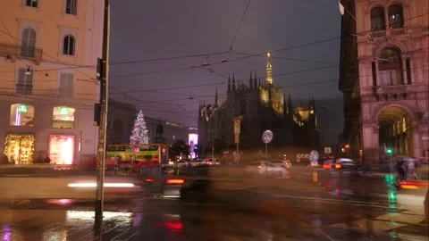 Milan Cathedral Rainy Time Lapse, Madunnina Spotted under Light, 4k Time Lapse Stock Footage 231731765