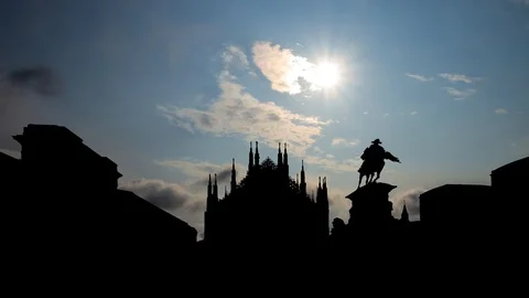 Milan Cathedral Square: Time Lapse at Sunrise in Fashion and Design Capital Stock Footage 118517050