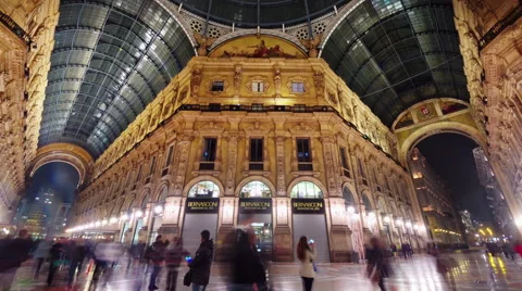 Milan city night illumination crowded square panorama 4k time lapse italy Stock Footage 54244150