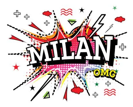 Milan Comic Text in Pop Art Style Isolated on White Background. Illustrazione stock