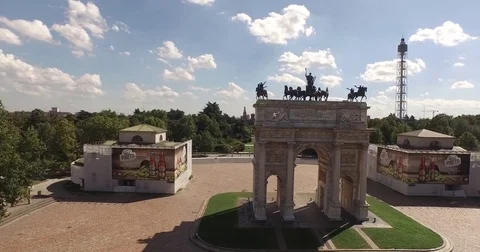 Milan Drone Simplon Gate through 4K 스톡 동영상 73468304