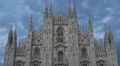 Milan Duomo Square Cathedral Church Italy Street View Skyline Italian Dusk HD Footage