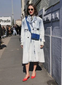 MILAN, Italy: 22 February 2020: Fashion blogger street style outfit Stock Photos