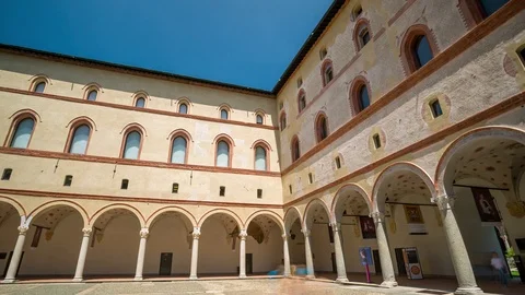 MILAN, ITALY - 24 SEPTEMBER, 2017 : Sforza Castle (Castello Sforzesco), a castle Stock Footage 86558730