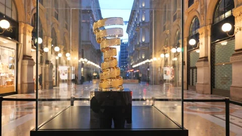 Milan, Italy: 3 October 2020: Cup of the winner of the Giro d'Italia Stock Footage 140471153