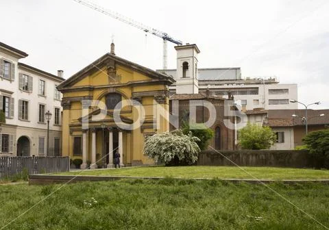 MILAN, ITALY - APRIL 16 2015: Outdoor view of Santa Maria Podone church in Mi Stock Photos