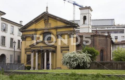 MILAN, ITALY - APRIL 16 2015: Outdoor view of Santa Maria Podone church in Mi Stock Photos