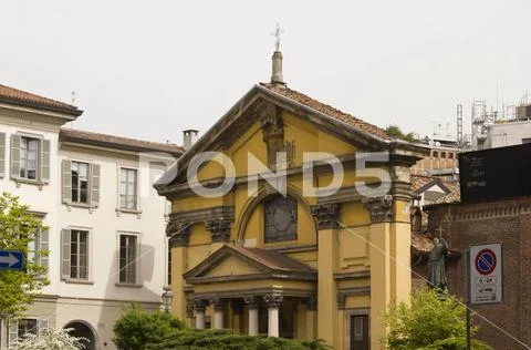 MILAN, ITALY - APRIL 16 2015: Outdoor view of Santa Maria Podone church in Mi Stock Photos