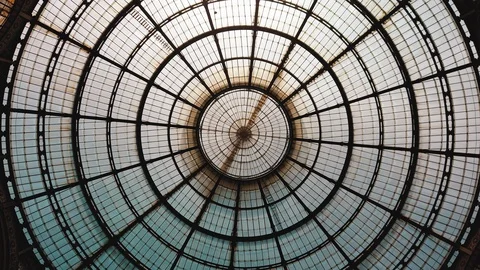 Milan, Italy - May 2019: Glass dome gallery Vittorio Emanuele. The concept of Stock Footage