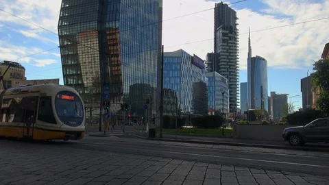 Milan, Italy,the new architectural complex in the Porta Nuova area,slow motion Stock Footage 117813247