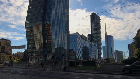 Milan, Italy,the new architectural complex in the Porta Nuova area,slow motion Stock Footage 117813252