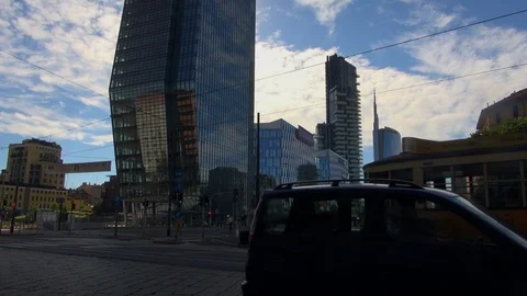 Milan, Italy,the new architectural complex in the Porta Nuova area,slow motion Stock Footage 117813256