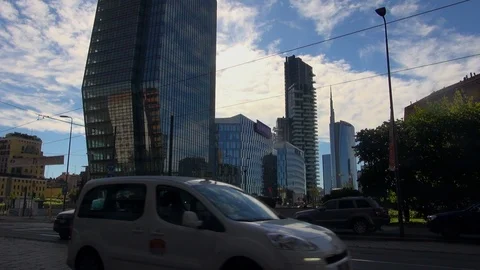 Milan, Italy,the new architectural complex in the Porta Nuova area,slow motion Stock Footage 117813334