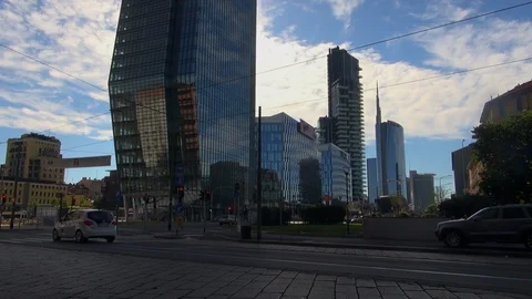 Milan, Italy,the new architectural complex in the Porta Nuova area,slow motion Stock Footage 117813336