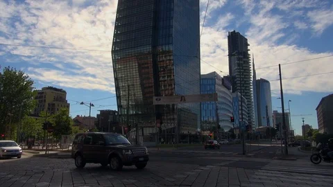 Milan, Italy,the new architectural complex in the Porta Nuova area,slow motion Stock Footage 117813442