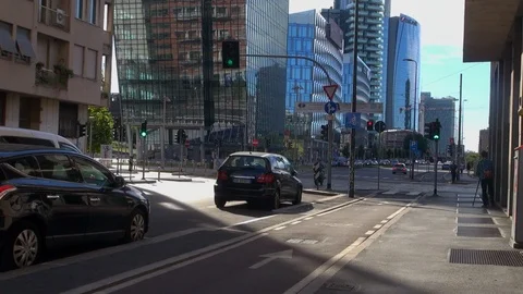 Milan, Italy,the new architectural complex in the Porta Nuova area,slow motion Stock Footage 117813563
