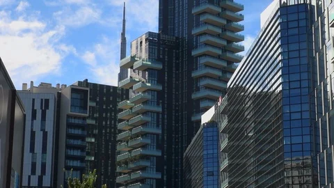 Milan, Italy,the new architectural complex in the Porta Nuova area,slow motion Stock Footage 117813758