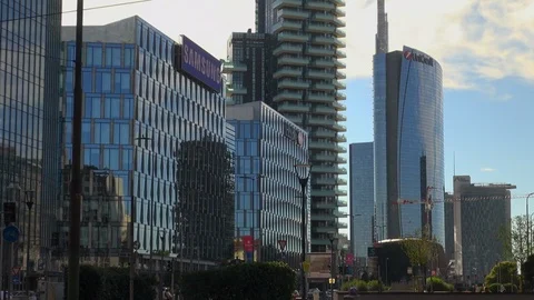 Milan, Italy,the new architectural complex in the Porta Nuova area,slow motion Stock Footage 117813814