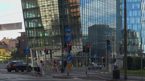 Milan, Italy,the new architectural complex in the Porta Nuova area,slow motion Stock Footage 117813833