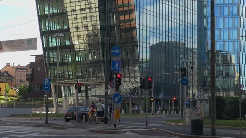 Milan, Italy,the new architectural complex in the Porta Nuova area,slow motion Stock Footage 117813840