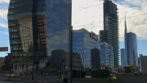 Milan, Italy,the new architectural complex in the Porta Nuova area,slow motion Stock Footage 117813868