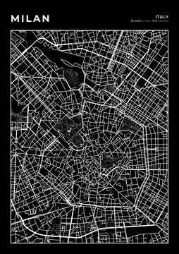 Milan Map Wall Art Frame, Cartography Map Print, City Layout Map Stock-Illustration