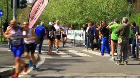 Milan Marathon Runners Stock Footage 37037096