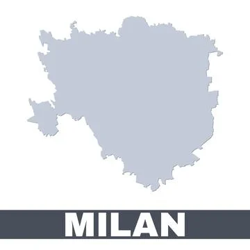 Milan outline map. Vector map of Milan city area borders with shadow 스톡 일러스트