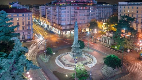 Milan. Piazza Square Cinque Giornate. Skyline Milano. Seamless Looping Timelapse Stock Footage 102161099