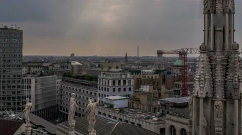 Milan skyline sun rays crane move HD Stock Footage 32875668