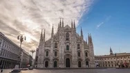 Milan Skyline Sunrise Timelapse At Milano Duomo Cathedral, Italy 4K Time Lapse Stock Footage