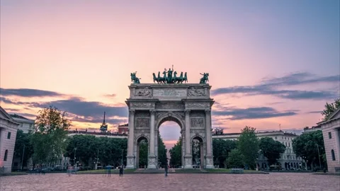 Milan Sunset  at Arco Della Pace (Timelapse) Stock Footage 244742665