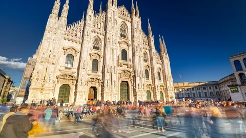 Milan Sunset Cathedral Dome Square. Piazza Duomo Di Milano. Timelapse Hyperlapse Video stock 102188540